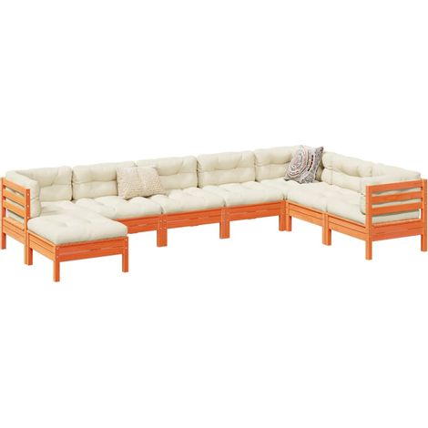 Set de sofás jardín 8 pzas con cojines madera pino marrón cera vidaXL (1/5)