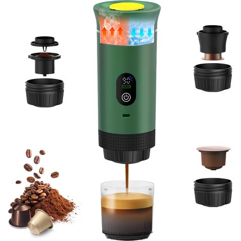 Machine à Café Portable avec Écran Numérique de Température, 3 en 1 Cafetière Espresso Électrique Portable Cafetière pour Camping Voyage Compatible avec Petites et Grandes Capsules Café (1/5)
