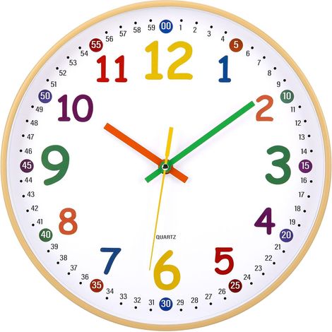 Kids Wall Clock Silent Vintage 30cm Large Battery Easy Read Wall Clock for Bedroom Home Kitchen Bedroom Office School (Pearlescent Wood) (1/5)