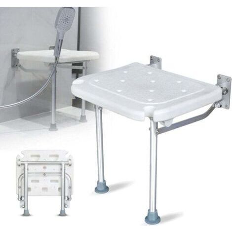 Chaise de douche pliante, Siège de douche pliant avec pieds, siège de douche mural tabouret de bain pour personnes âgées supporte jusqu'à 440 kg, 40 x 32 x 42 cm (1/5)