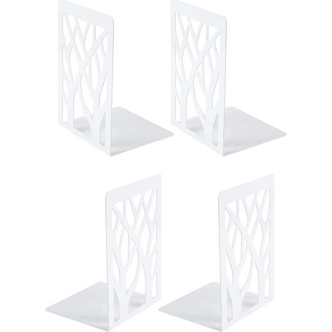 QAZQA Serre Livre,2 Paires Cale Livre en Métal Innovant d'arbre Presse Livres, Serre Livre Enfant Bloc Livre Séparateurs de Livres Décoratifs pour Bureaux, Écoles et Librairie (Blanc) (1/5)
