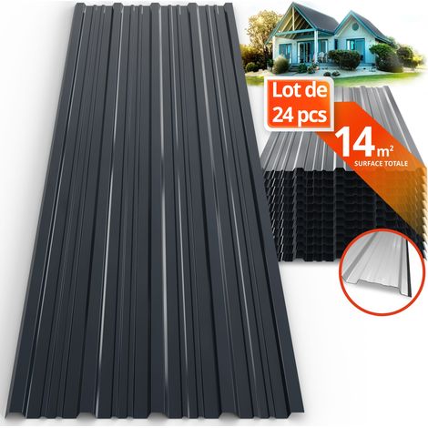Gardebruk – Lot de 24 tôles profilées ondulées 129cm x 46cm – Acier galvanisé résistant aux intempéries – Surface 14m² – Peinture anthracite RAL 7016