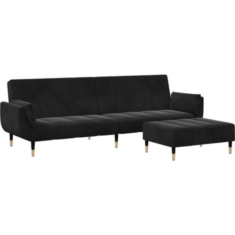 Sofá cama de 2 plazas con taburete terciopelo negro vidaXL (1/5)