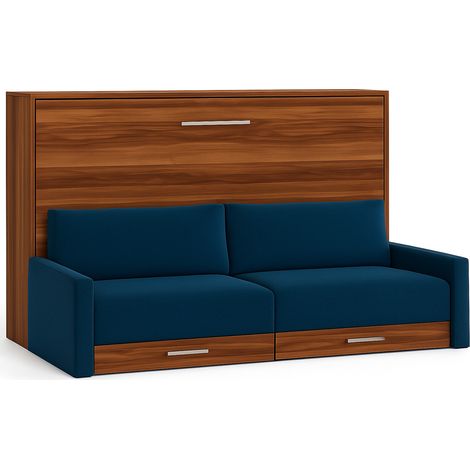Lit escamotable horizontal avec canapé Vetal 160x200-Canapé Bleu marine-Structure et Façade Ebene (1/5)