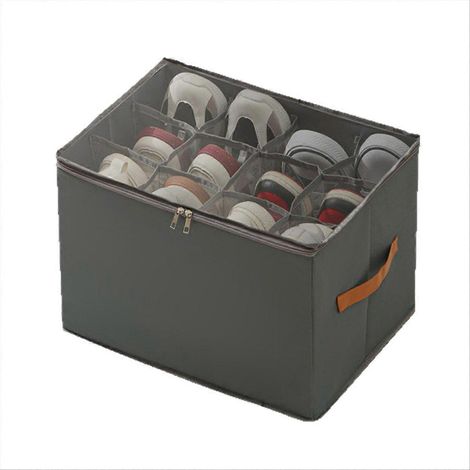 Chaussure organiseur placard lot 2 chaussure organiseur parent couvercle Sturdy poignées placard chaussures gris (1/5)