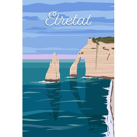 Tableau sur toile illustration falaises Etretat 30x45 cm - Impression sur Toile Murale Décorative - Image imprimée en HD sur Toile - Toile sur Châssis en Bois FSC - Fabriqué en France (1/4)
