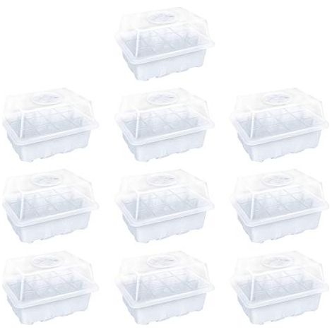 Kit di avviamento per piantine da 10 pezzi, kit di vassoi per piantine in mini serra, vassoi per la crescita delle piante per la germinazione (10 pezzi - 12 griglie, nero) (1/5)