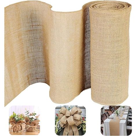 30cm x 10m Chemin Table Toile Jute Naturel, Rouleau Jute Rustique Vintage, Ruban Lin Suture Complète Bord pour Décoration, Mariage, Travaux Manuels, Baptême Fête, Anniversaire, Jardinage