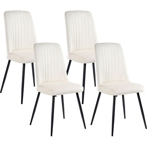 Set di 4 sedie da pranzo con seduta in velluto nero senza braccioli e gambe in ferro bianco sporco Kirby