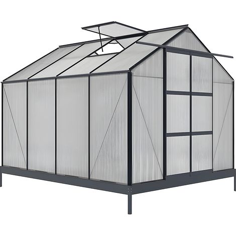 Serre de Jardin en polycarbonate de 7,5 m² avec embase - Anthracite - GREENEA II (1/5)