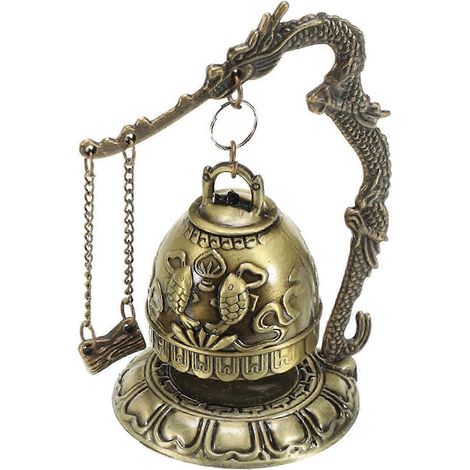 Cloche Feng Shui chinoise en bronze sculpté, style zen, d'inspiration tibétaine, ornée d'un dragon, pour bureau. Décoration porte-bonheur.-fish (1/2)