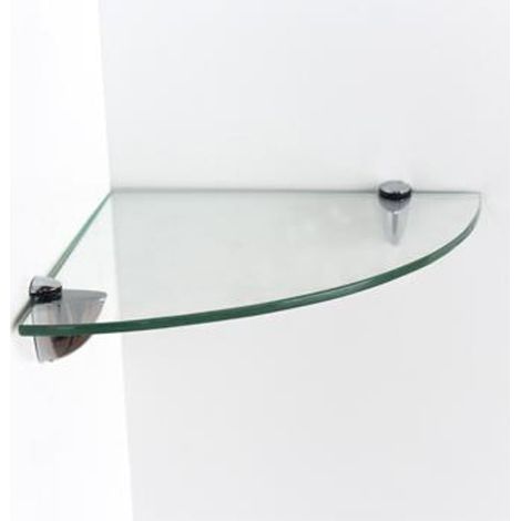 Glass Corner Shelf Kit - Clear Glass - 6 x 250 x 250 mm - Chrome