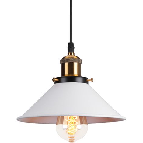 Suspension Luminaire Industrielle Ø22 cm , Lustre Plafonnier Vintage Abat-jour E27 Ampoules en Métal pour Salle à Manger Salon Cuisine Chambre - Blanc (1/5)