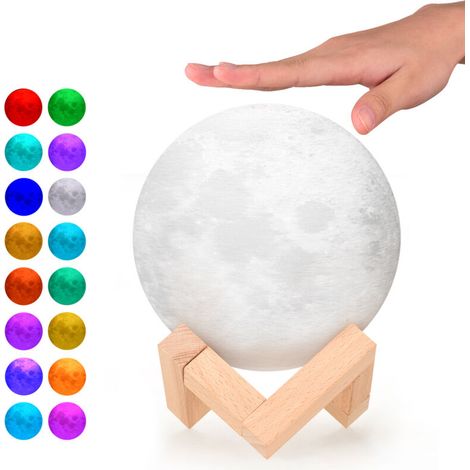 Lampe Lune Créative 16 Couleurs, Lampe Lunaire LED Imprimée en 3D, Veilleuse de 15 cm avec Télécommande et Support, Cadeau Idéal pour les Enfants et les Filles (Anniversaire, Thanksgiving, Noël) (1/5)