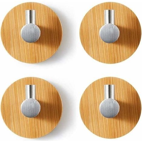 4 Pieces Bamboo Wall Hooks, Stainless Steel Bamboo Hooks, Adhesive Bamboo Hooks, No Drilling Required Self-Adhesive Towel Hooks for Bathroom, Toilet, Kitchen (Silver)-LIAIKI (1/5)