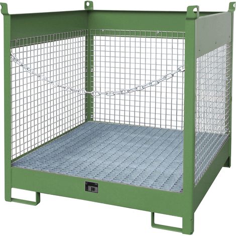 Bauer Fass-Stapelpalette FSP-4 D, Drahtgitterwände, Resedagrün
