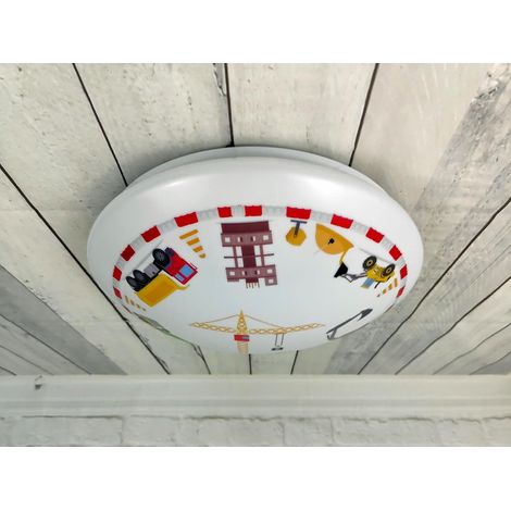 Coole LED Deckenleuchte mit Baustellen Motiv fürs Kinderzimmer, bunt Ø 35cm (1/5)
