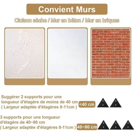 Lot de 4 supports étagère triangle 8 cm - fixation murale en métal fer noir pour étagères flottantes DIY (1/5)