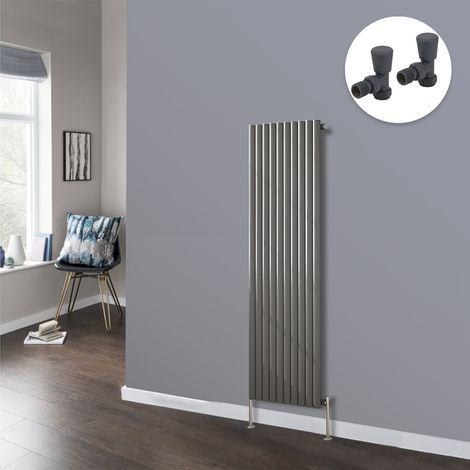 Anthracite Oval Radiator Designer Panel Radiators Bathroom Central Heating with Angled Manual Pair of Valves 1600x590mm Vertical Single (1/3)