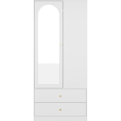 Armario con espejo de 1 puerta, 2 cajones y 4 baldas, MDF blanco, 80 x 40 x 180 cm, HOMVRA (1/5)