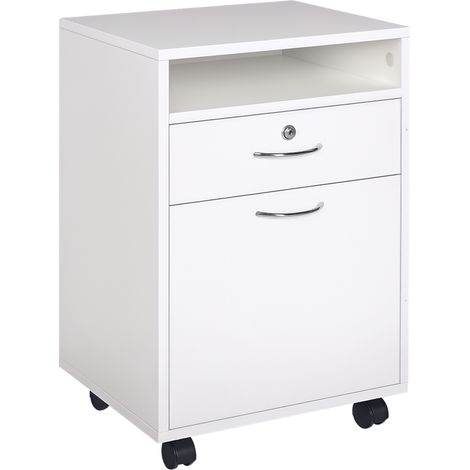 Armoire à dossiers tiroir roues frein étagère ouverte serrure clés A4 meuble vertical 40x35x60 cm blanche (1/5)
