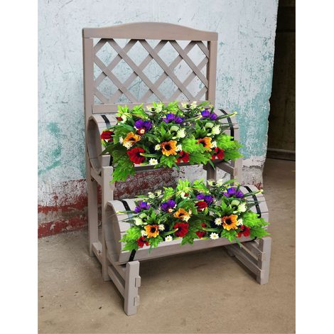 Double Barrel Wooden Garden Planter - Putty (1/3)