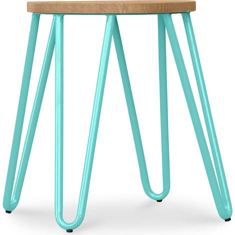 Hairpin Hocker - 42cm - Helles Holz und Metall Pastellgrün
