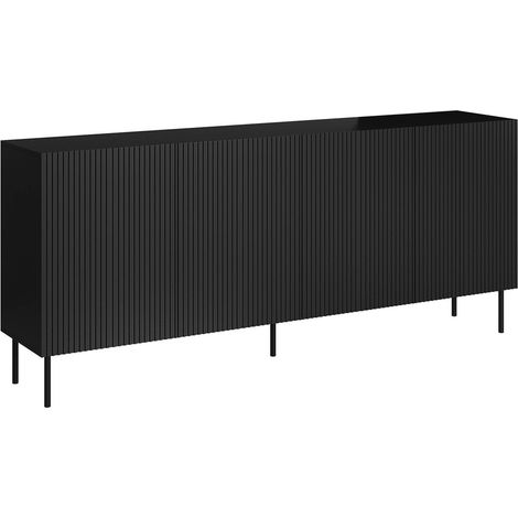 Buffet Corana, buffet de salon à quatre portes battantes, surélevé, 200 x 42 x 82 cm, noir (1/4)