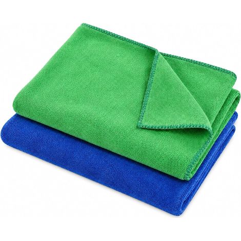Lot de 2 Chiffons Microfibre Vert et Bleu, Chiffons de Nettoyage absorbants sans Peluches pour Cuisine, Salle de Bain, vitres et INOX, lavables et réutilisables (1/5)