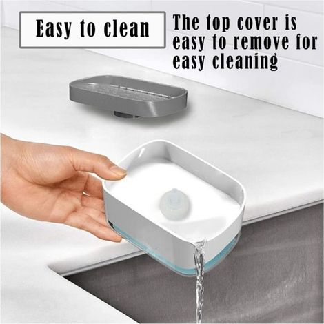 Dispensador de jabón líquido 2 en 1 con soporte para esponja, dispensador de lavavajillas líquido, dispensador manual de plástico para fregadero de cocina y baño. (1/3)