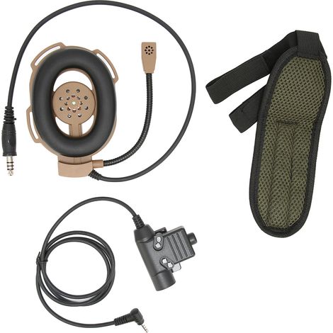 Casque militaire HD01 avec micro U94 PTT compatible pour Yaesu VX‑3R et radios bidirectionnelles, couleur marron. (1/5)