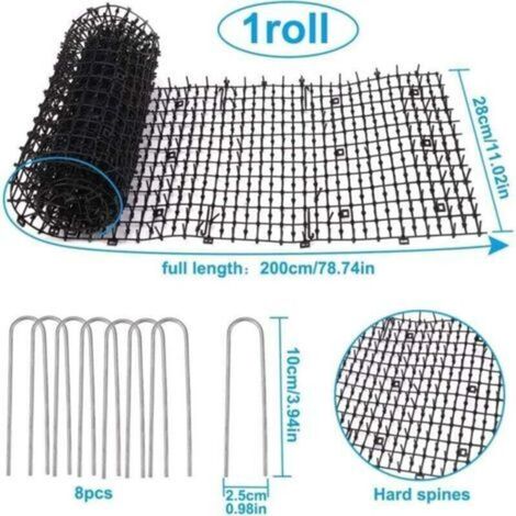 Tapis anti-chat 200pcs 28cm - Plastique avec 8 piquets répulsifs - Protection plantes jardin/extérieur - Anti-dérapant - Jardinniers et propriétaires de chats (1/4)