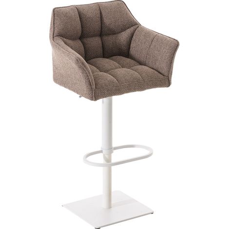 Sgabello bar alto bancone cucitura quadrata seduta in tessuto marrone terra struttura in metallo bianco 100004756