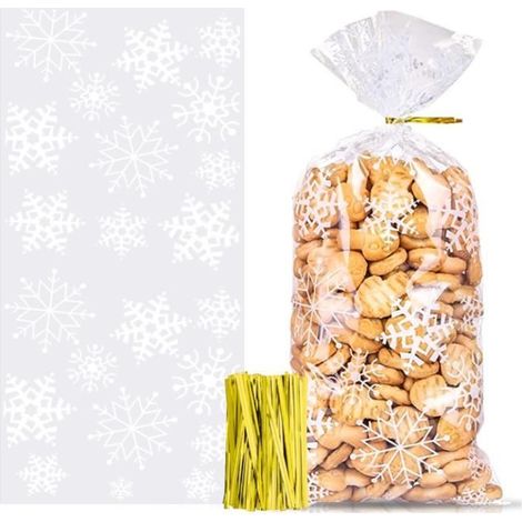 100 pieces Sacs à Bonbons Noël, Sacs à Biscuits, Sacs de Cellophane Noël, Sachets Bonbons Friandises Cellophane Transparents (1/4)