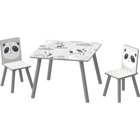 Ensemble table et chaises pour enfants, table pour enfant avec 2 chaises, motif animaux pour chambre à coucher gris (1/5)