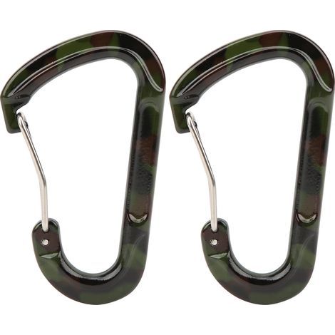 Set mit 2 D-förmigen, militärgrünen Aluminium-Karabinern für Outdoor-Aktivitäten wie Klettern, Rucksack, Schlüssel und Wasserkocher (1/5)