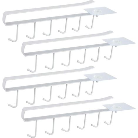 White Set of 4 Cabinet Insert Mug Holder Cup Holder for 6 Mugs Storage Hooks for Mugs Storage Hooks for Kitchen Utensils