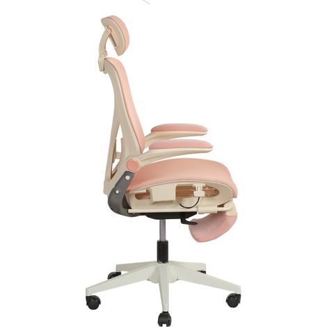 Sedia da ufficio ergonomica pieghevole rosa con poggiatesta 3D e supporto lombare OKWISH (1/5)