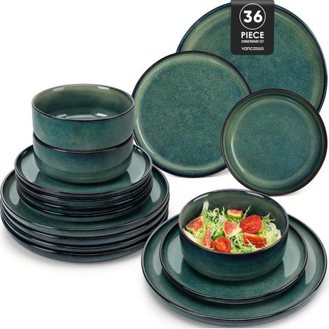 Service de table 36 pièces pour 12 personnes, grès, moderne, vert (1/5)