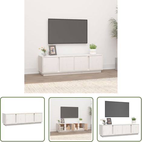 The Living Store TV-Schrank Weiß 140x40x40 cm Massivholz Kiefer - TV Schrank - Holzmöbel - Kiefernholz - Weißes Möbelstück - Dekorationsschrank (1/5)
