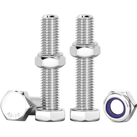 Écrou autobloquant M6, Lot de 10 boulons et écrous hexagonaux en acier inoxydable, M6 x 40 mm, assortiment de vis avec écrous pour machines, meubles, vélos, impression 3D (1/5)
