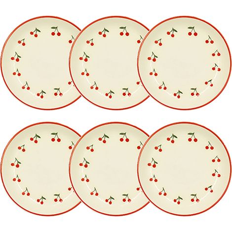 Lot de 6 assiettes creuses 20,5cm en grès, CERISE (1/2)