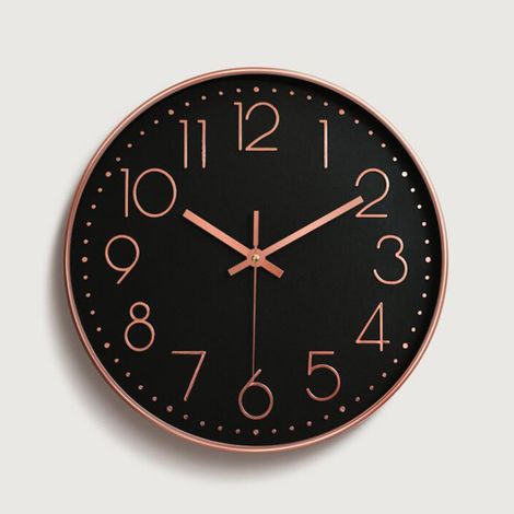 (30cm) Horloge Murale Noir Moderne Silencieuse,Chiffres 3D Or Rose Pendules Murales Facile à Lire, sans Tic-tac Déco pour Cuisine Salon Chambre Bureau (1/5)