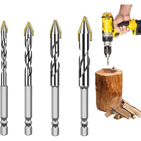4 Pièces Pointe Anti-Rouille Professionnelle  Jeu De Mèches  Pour Perçage Verre Ciment Granit Mur Bois Carrelage Porcelaine Métal Pierre Installation
