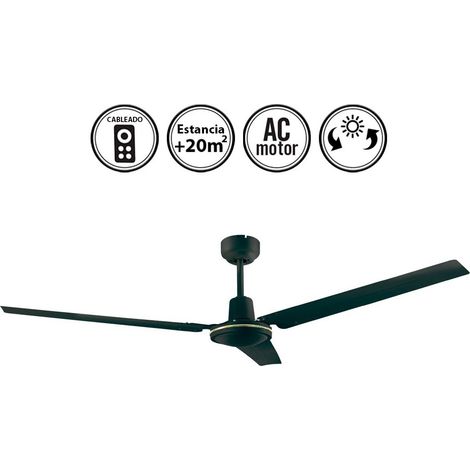 Ventilador de techo csin luz silencioso AC con mando con cable Industrial negro 142 cm solo verano (1/5)