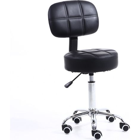 Tabouret de bureau réglable en hauteur avec dossier – Simili cuir noir – 5 roulettes – Capacité 135kg – Confort optimal pour professionnels – Kktoner