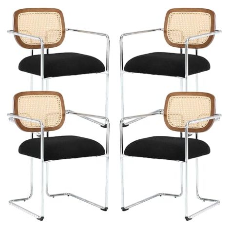 Wahson Lot de 4 Chaises en Lin, Chaises de Salle à Manger Moderne Chaise de Cuisine avec Dossier Osier, Pied Métal, Noir (1/5)