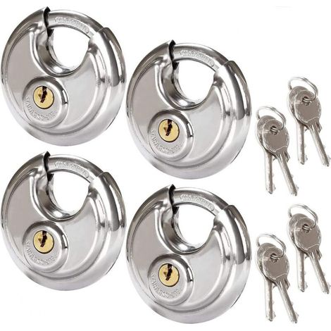 Set di 4 lucchetti circolari di sicurezza, lucchetti rotondi in acciaio inox da 70 mm, lucchetti a disco antieffrazione (1/4)