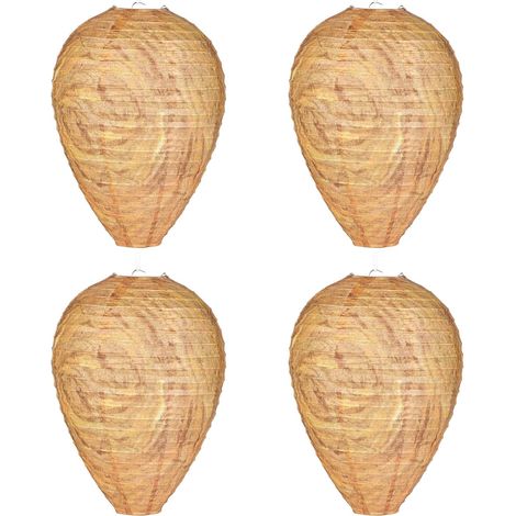 4 pcs Leurres de Nid de Guêpe, Faux Nid de Guêpe, Suspendu Leurre de Nest de Frelons en Matériau, Imperméable pour Frelons Vestes Jaunes Maison Jardin Cour, 22X28CM (1/5)