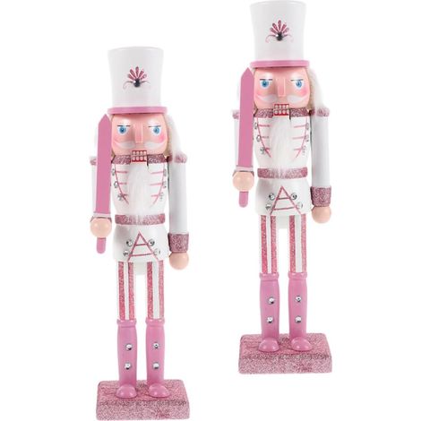 2pièces Casse-Noisette de Noël Bois Peint Figurine Traditionnelle de Soldat Décoration de Bureau pour Fêtes de Fin Année (1/5)